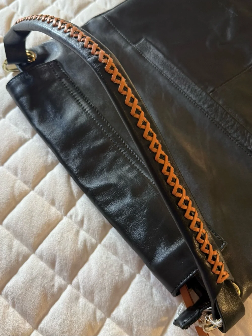 NWT Christopher Kon Black Genuine Leather Slouch Hobo Shoulder Bag Braided Strap